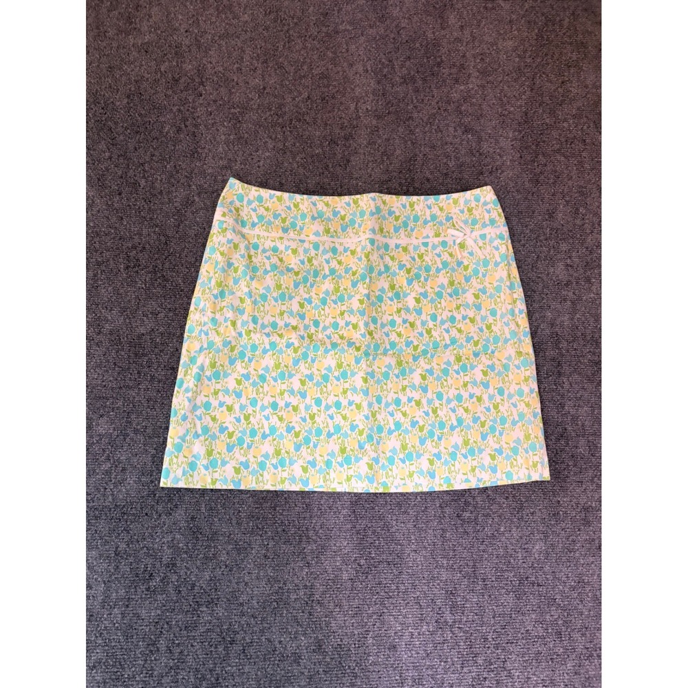 Lilly Pulitzer Floral Tulip Mini Skirt Blue Green Yellow Bow Accent Size 8